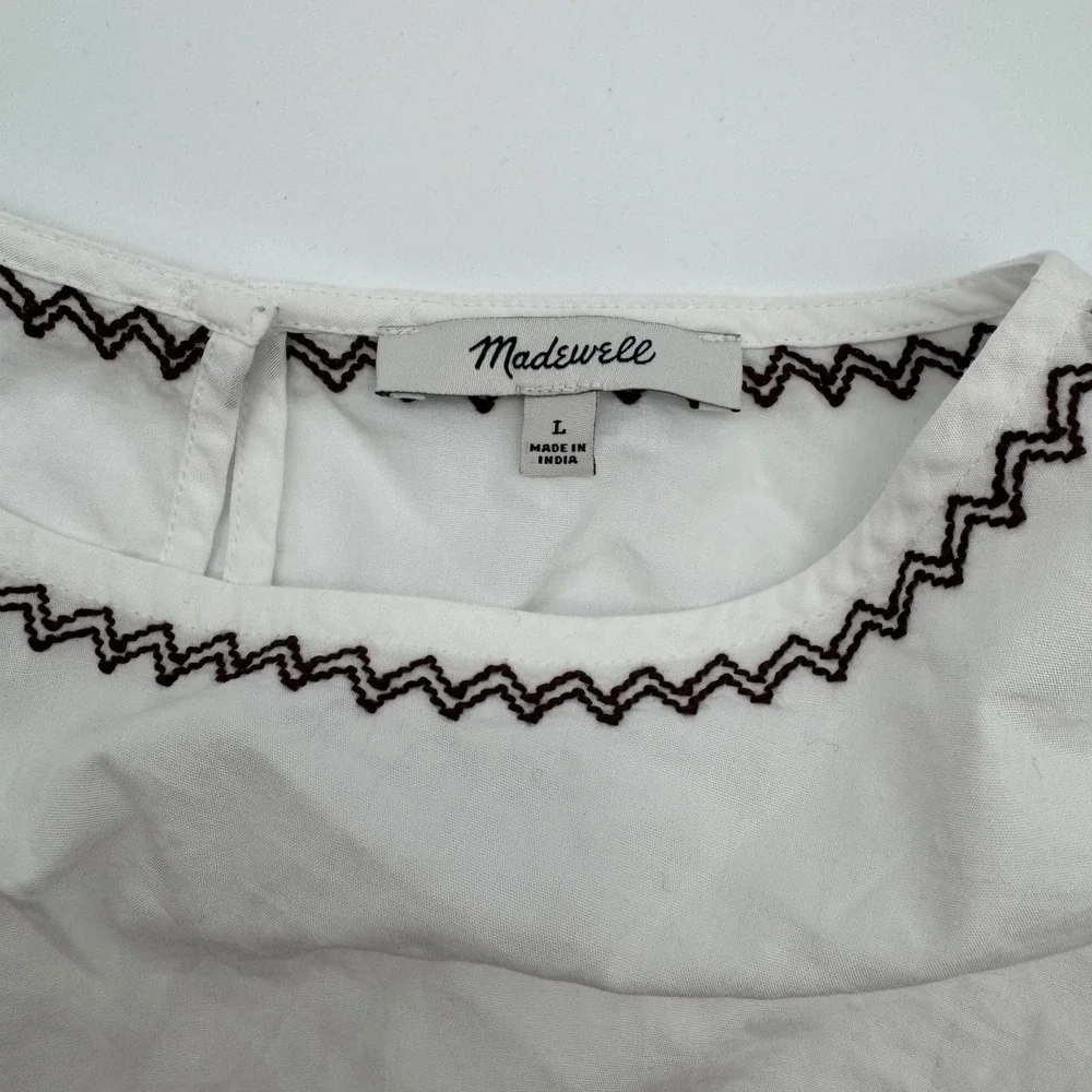 Madewell Embroidered Poplin Balloon-Sleeve Top White Boho Peasant Size‎ L